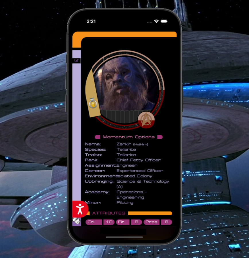 image: character sheet on phone