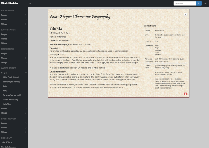 image: GM World Builder NPC Biography view